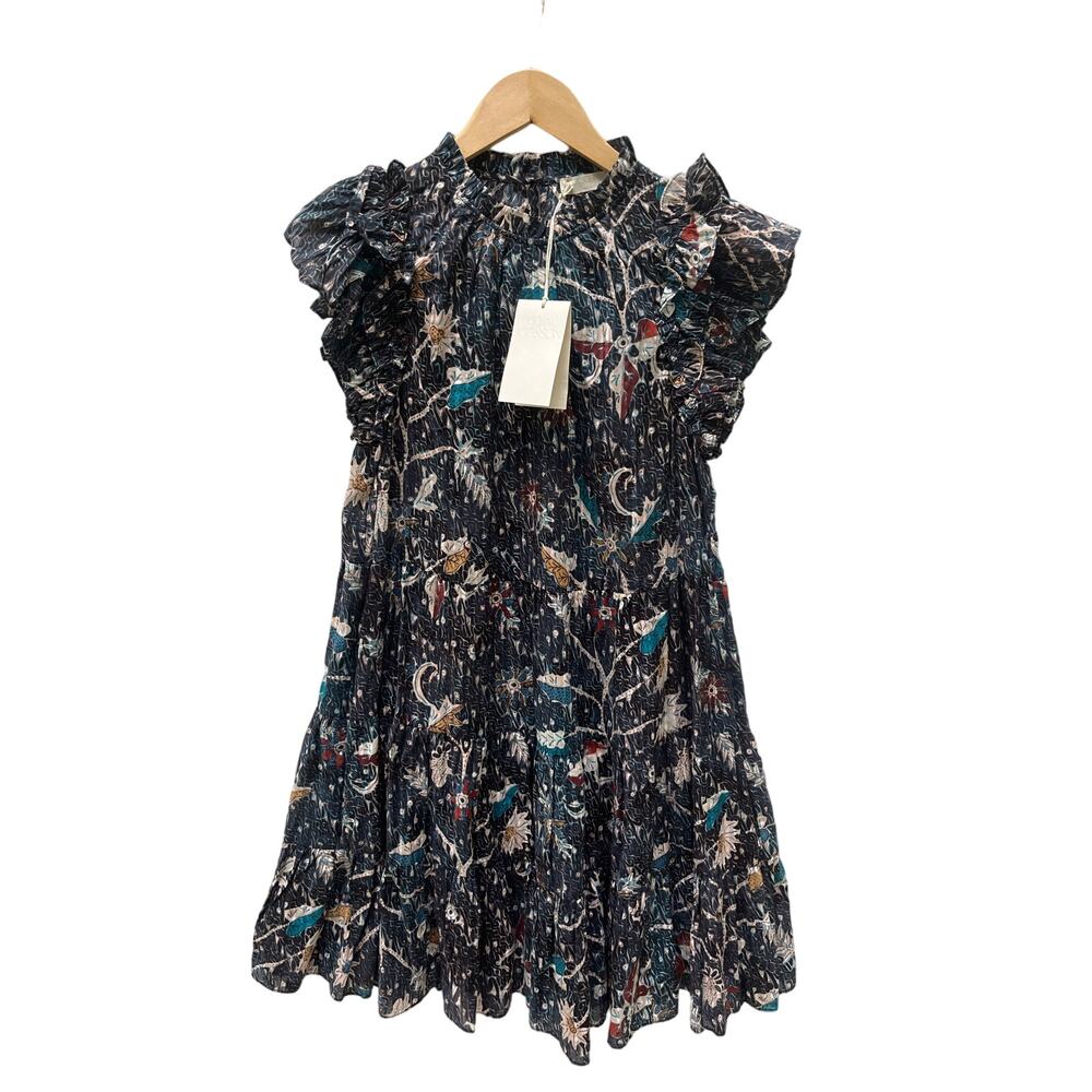 Ulla Johnson Denia Dress Size 10 in Jet Batik Peasant Poplin Ruffle Sleeve NWT